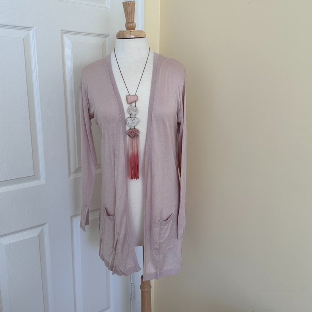 NWOT Light-as-Air Open-Front Desert Pink Cardigan (Necklace Sold Separately)